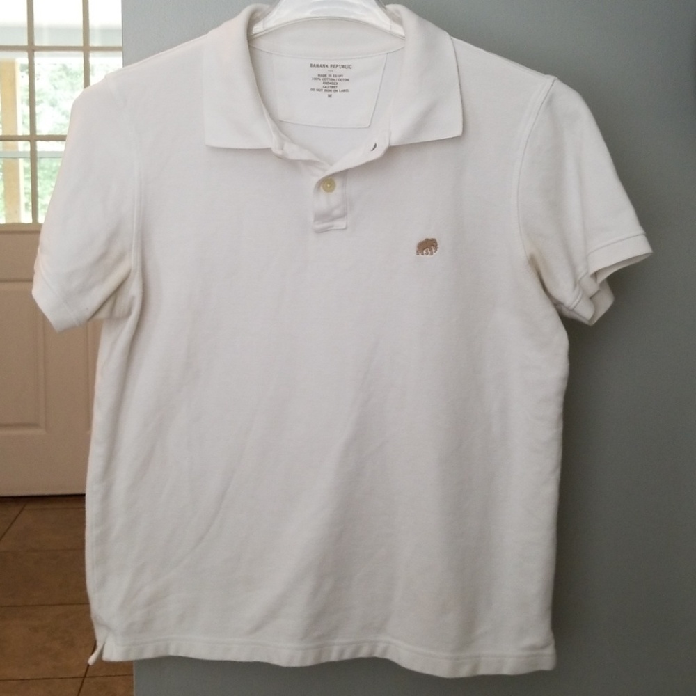 Banana Republic Pique Polo Shirt, white, Med slim